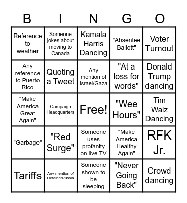 2024 Election Night Bingo ! Bingo Card