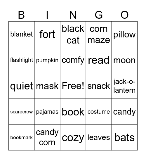 COZY COMFY DAY Bingo Card