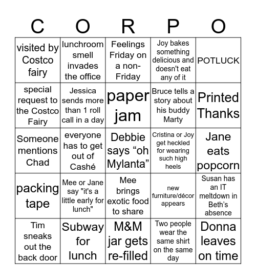 CORPORATE BINGO Card