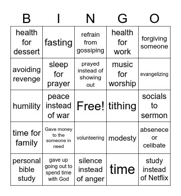 Sacrifice Bingo Card