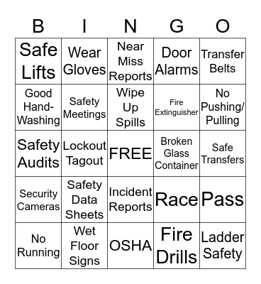 SAFETY Bingo Card