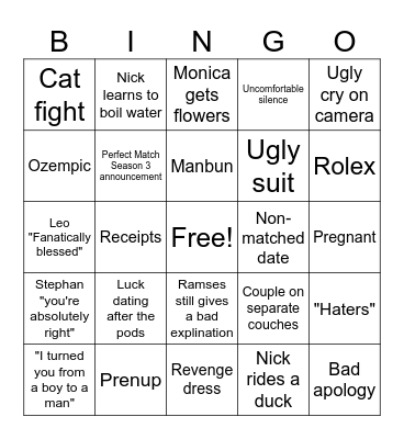 LIB Season 7 Reunion Bingo Card