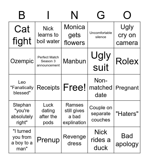 LIB Season 7 Reunion Bingo Card