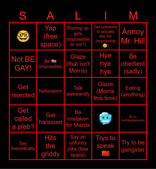 Stereotypical Salim Things Bingo Card