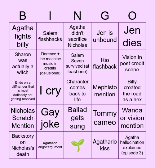 Agatha All Along Finale Bingo Card