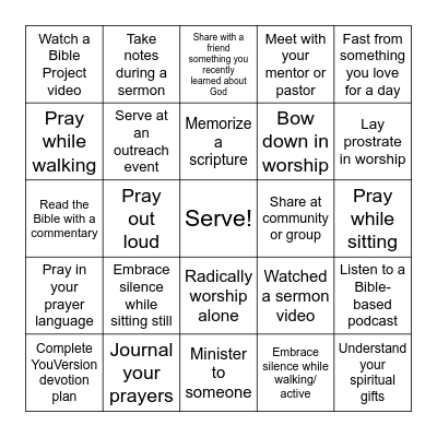 Spiritual Growth Bingo Card