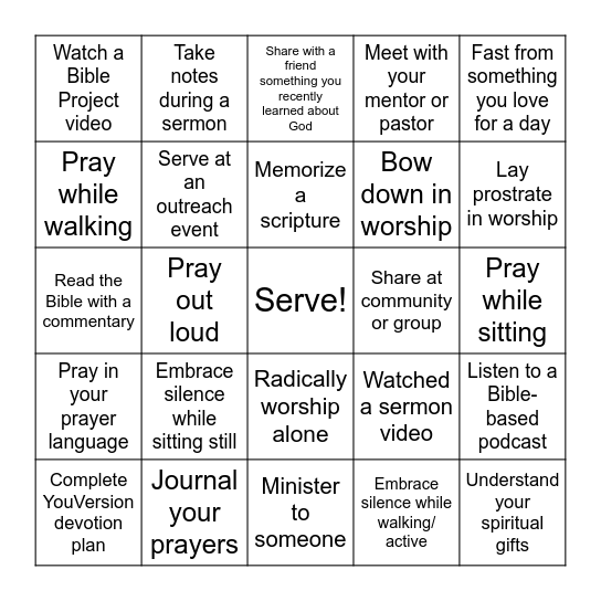 Spiritual Growth Bingo Card