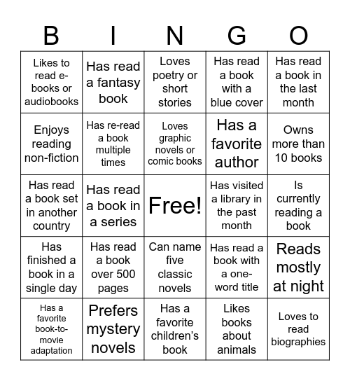 Book Bingo Card