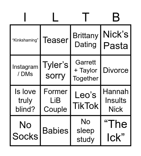 Love is Blind MB Bingo Card