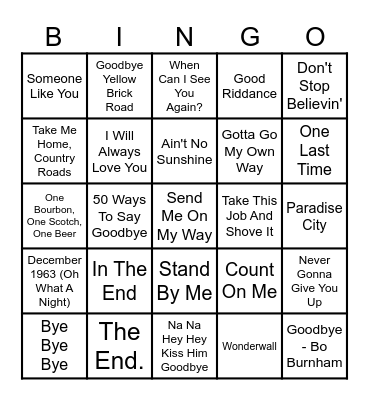 End of An Era  :( Bingo Card