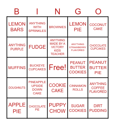 DESSERT BINGO Card