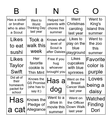 Daisy Bingo Card