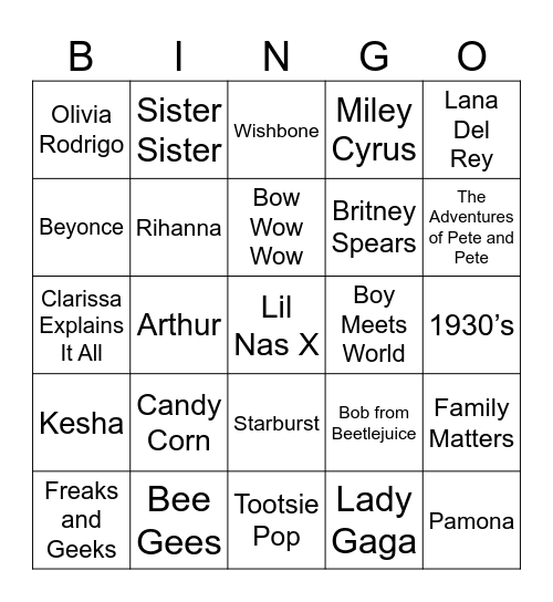 Treats Bingo Card