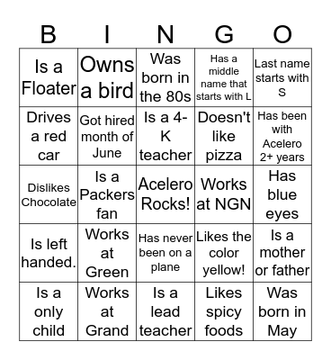 Find someone who... Bingo Card