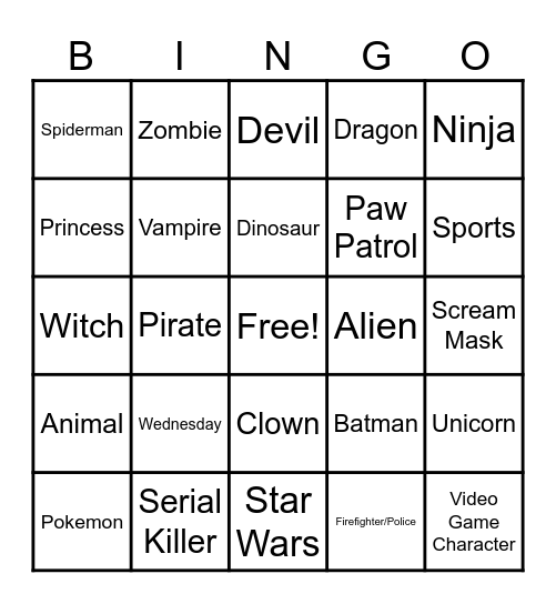 Halloween Bingo Card