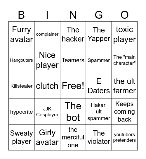 JJS bingo Card