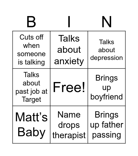 Ally’s Bingo Card