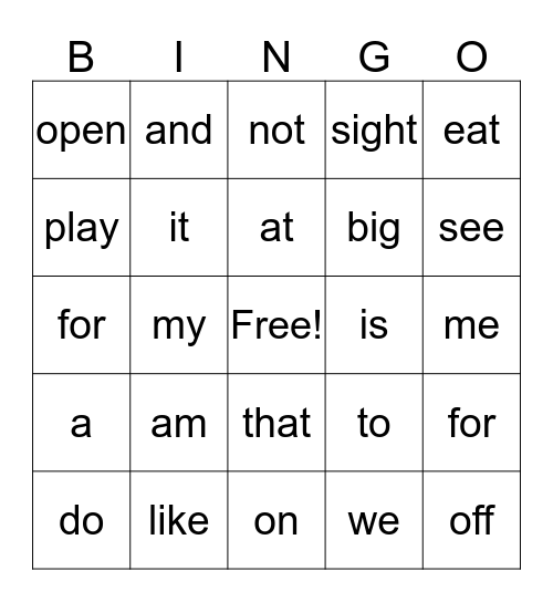 Sight Word Bingo! Bingo Card