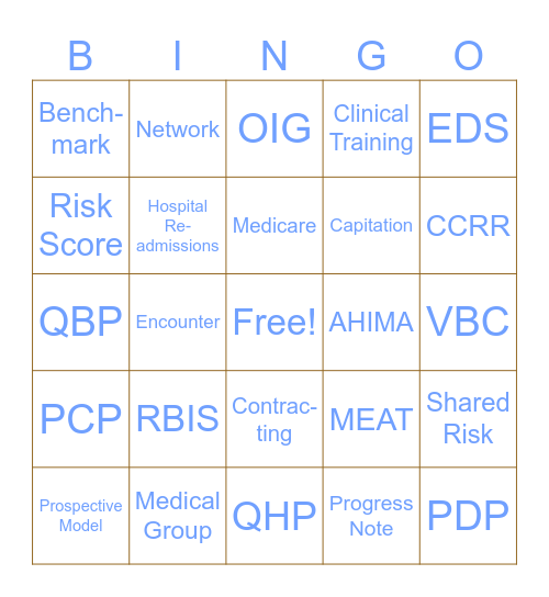 Risk Adjustment (Healthcare) Bingo Card