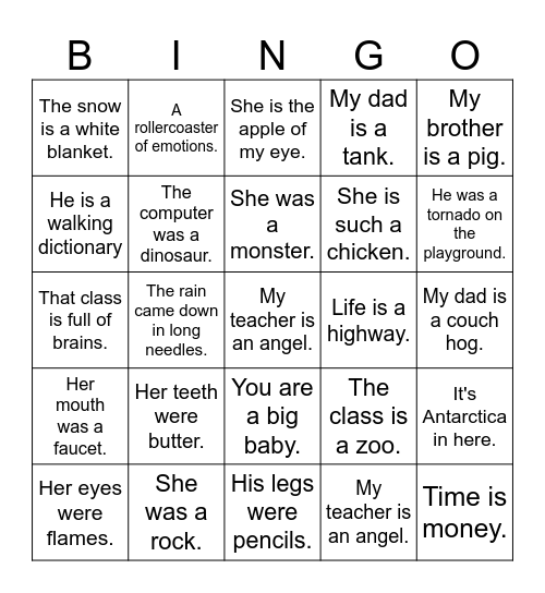 Metaphor BINGO Card