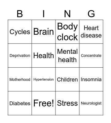 Sleep bingo Card