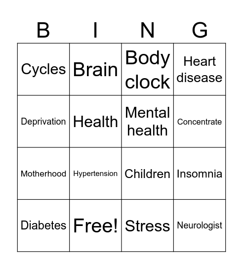 Sleep bingo Card