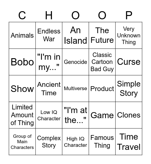 Choopo Bingo Card