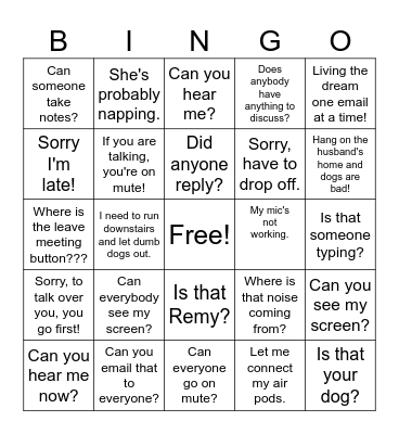 work work work work work! Bingo Card