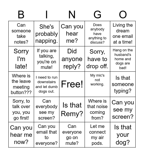 work work work work work! Bingo Card