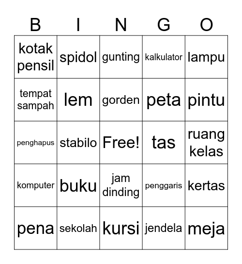 Di Ruang Kelas Bingo Card