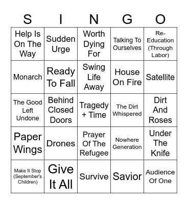 Rise Against!! Bingo Card
