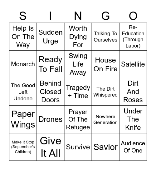 Rise Against!! Bingo Card