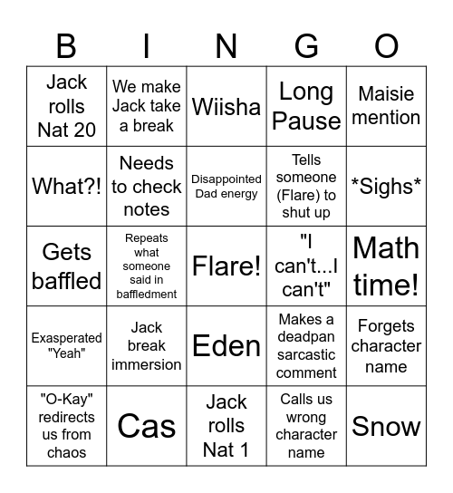 JacK Bingo Card