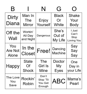 MJ Bingo Card
