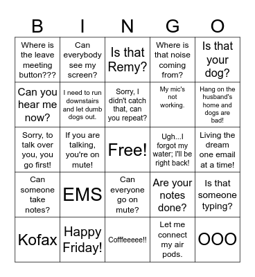 work work work work work! Bingo Card