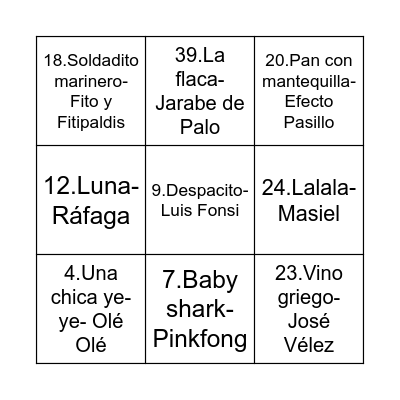 Bingo Musical Bingo Card