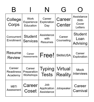 Career Center Hancock Hangout Bingo Card