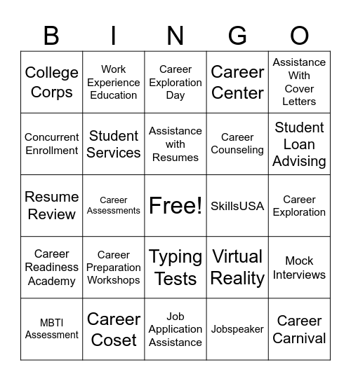 Career Center Hancock Hangout Bingo Card