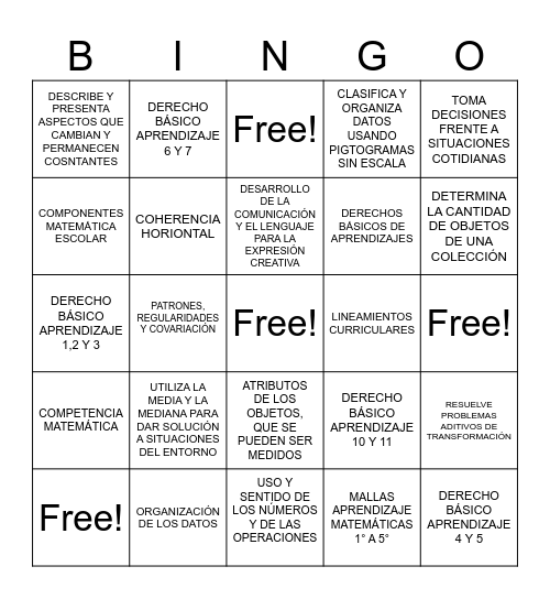 MATEMÁTICA ESCOLAR INFANTIL Bingo Card