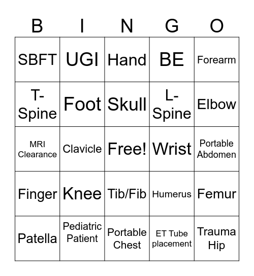 Radiology Week Bingo Card