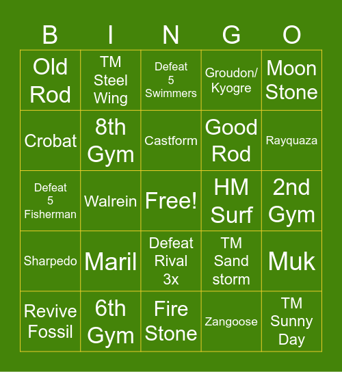 Emerald Bingo Card