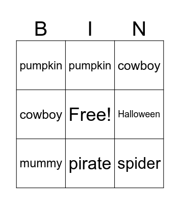 Halloween Bingo Card