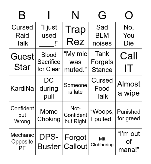 Late Bingo Card