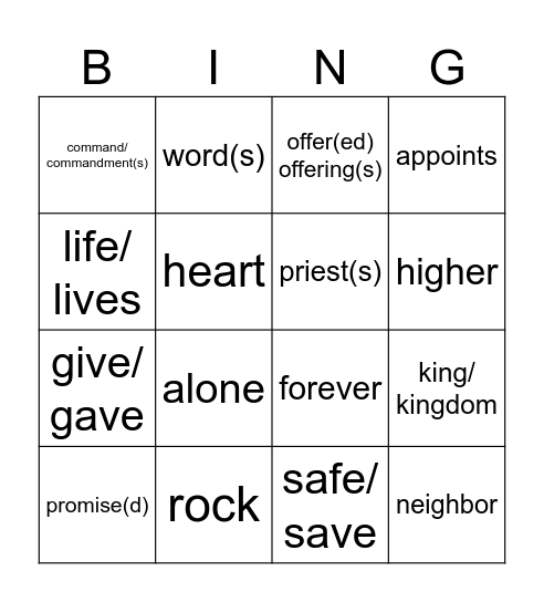 31st Sunday in OT year B Bingo Card