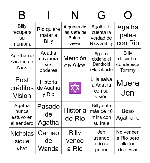 Final Agatha Bingo Card