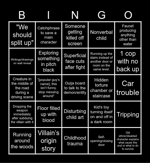 horror films yeeaahhh Bingo Card