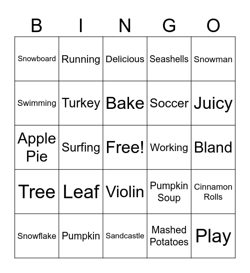 English Words SET 2 Bingo Card