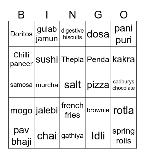 sanghrajka families favorites Bingo Card