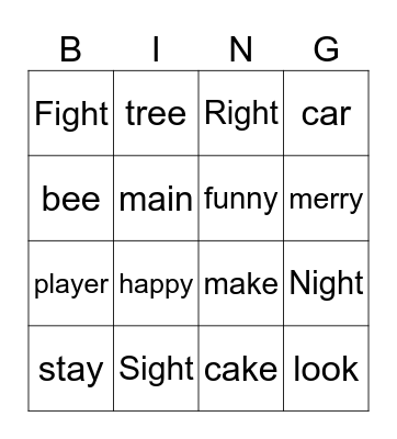 Long i Bingo Card