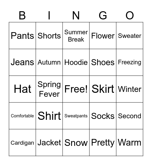 English Words SET 3 Bingo Card